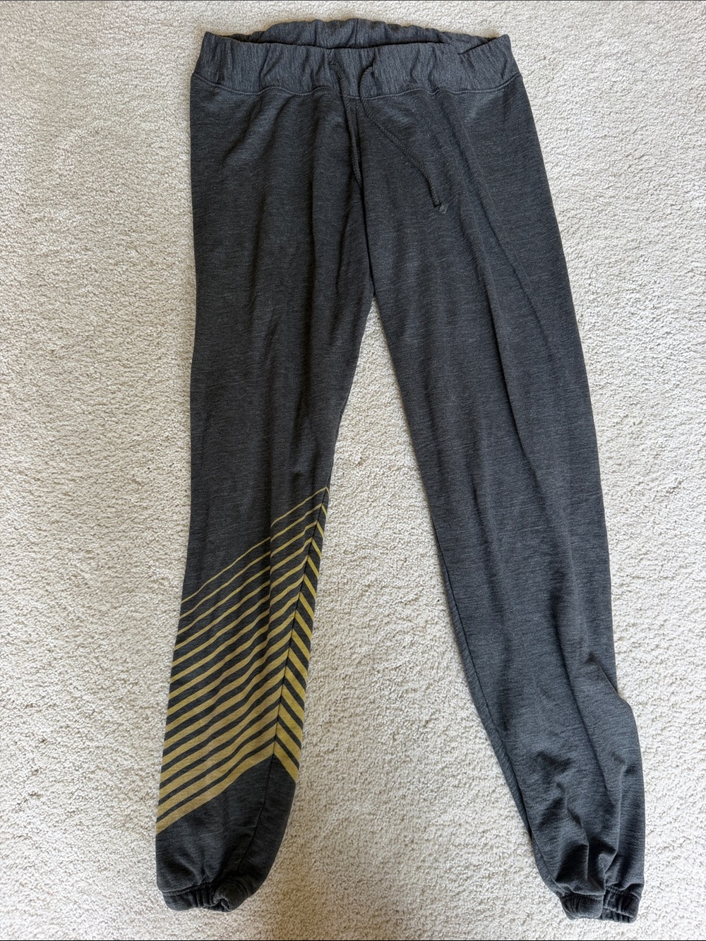 oiselle Charcoal Gray Track Joggers with Yellow Chevron Accent